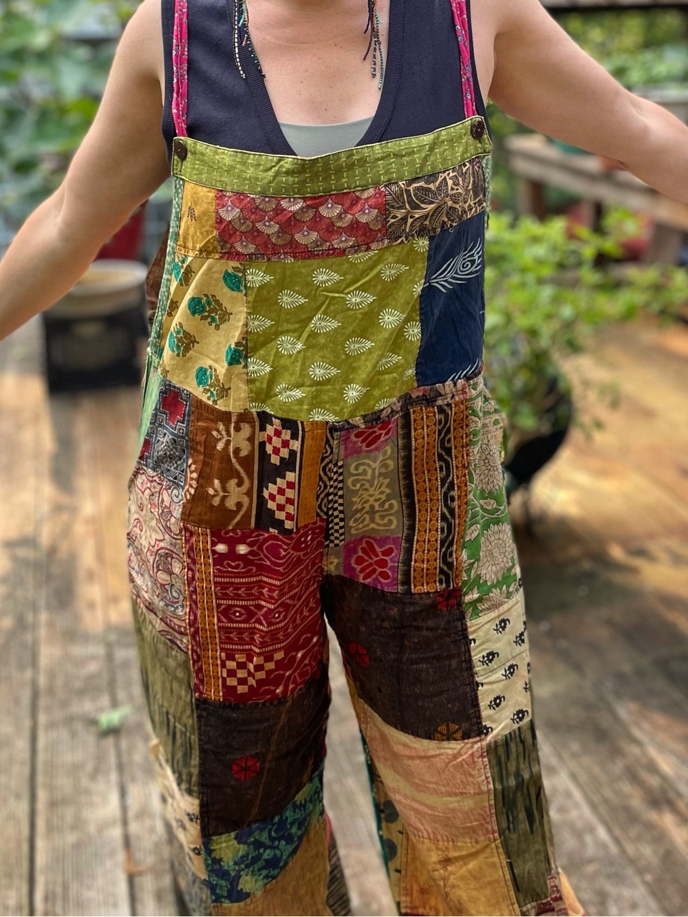 Vision Of Tibet Bohemian Patchwork Overalls - Multicolor